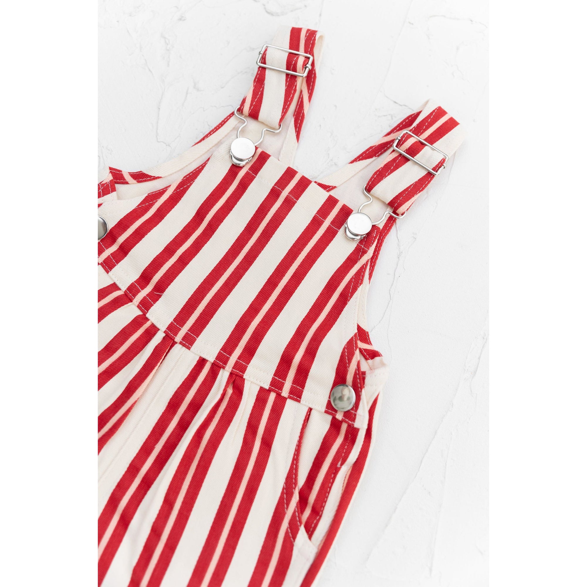 Red Pink Stripe Denim Overalls