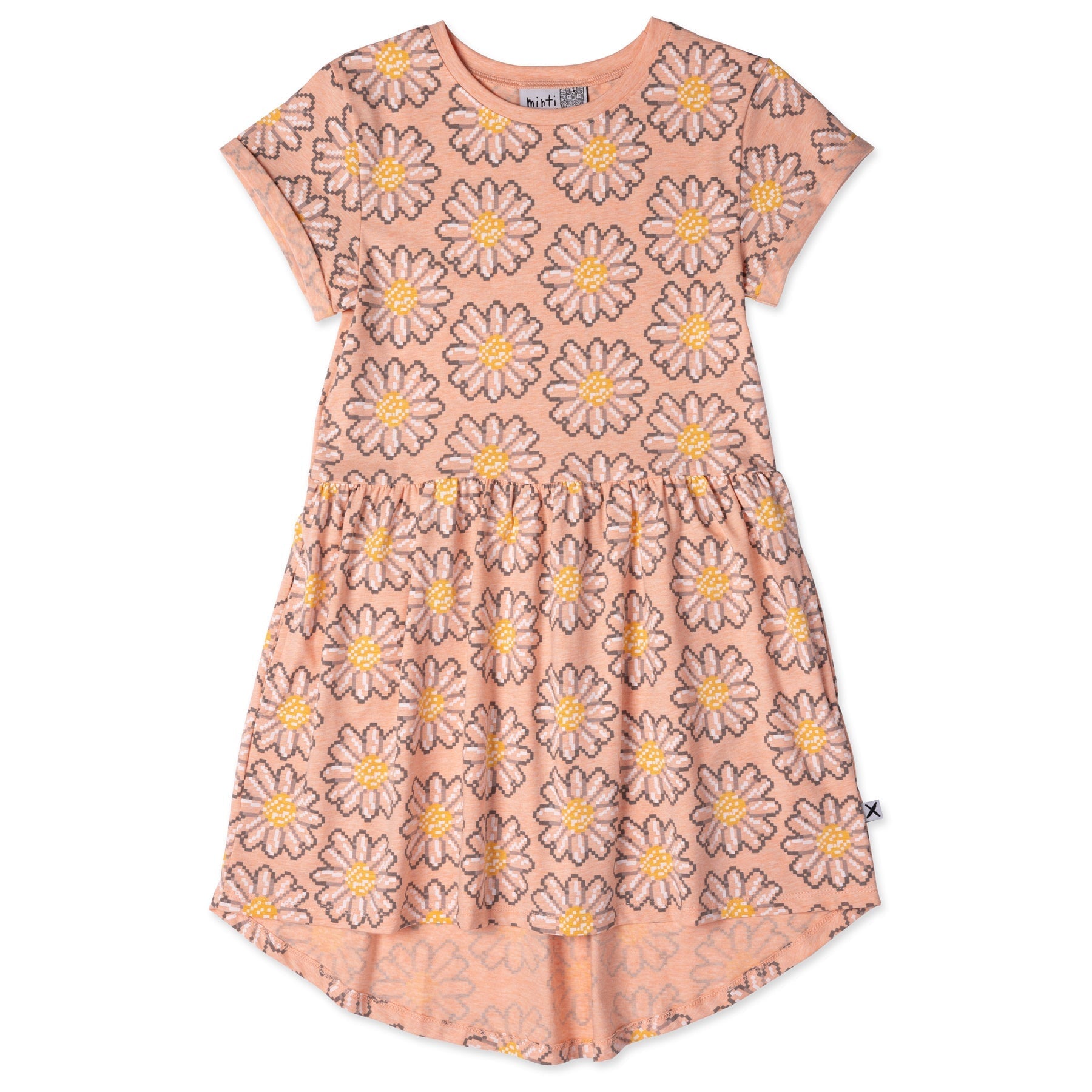 Pixelled Flower Dress- Apricot Marle