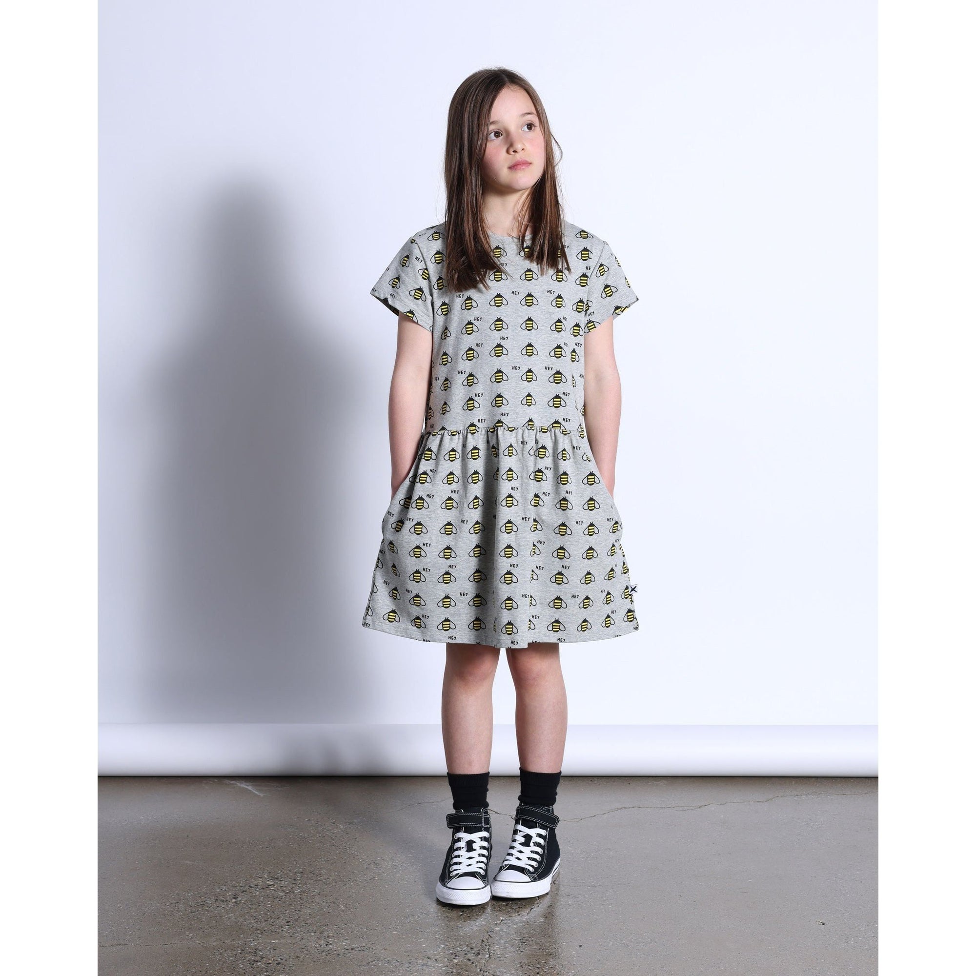 Lots Of Bees Dress- Grey Marle