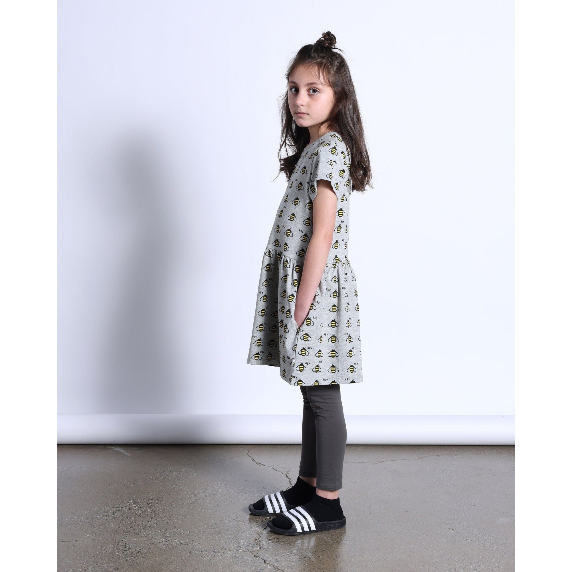 Lots Of Bees Dress- Grey Marle