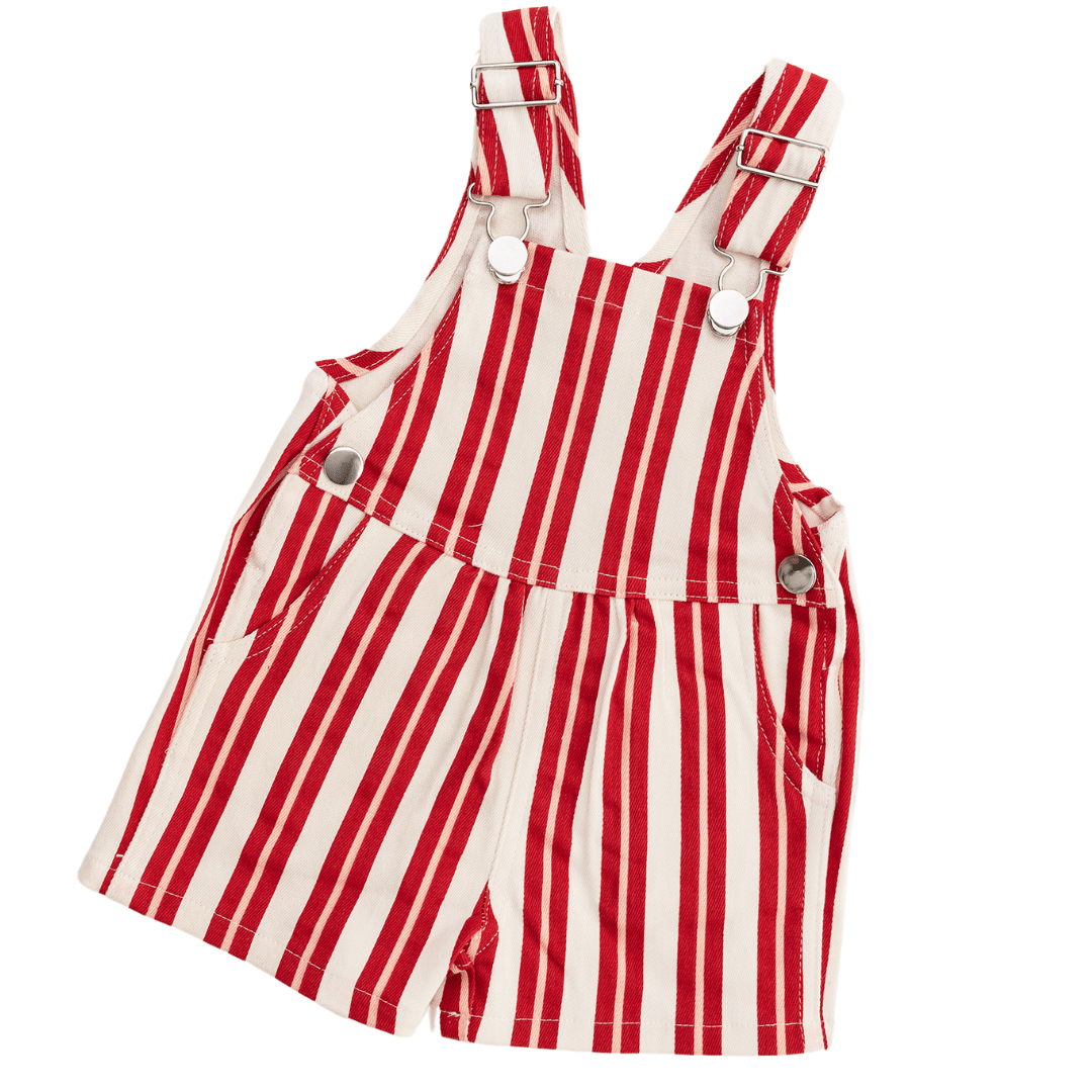 Red Pink Stripe Denim Overalls