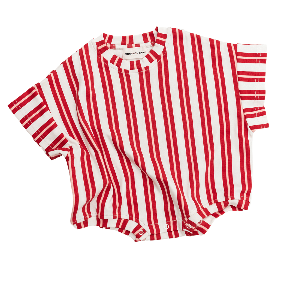 Red Pink Stripe Tshirt Romper