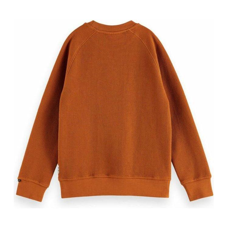 Embroidered-Artwork Waffle Sweatshirt - Warm Rust