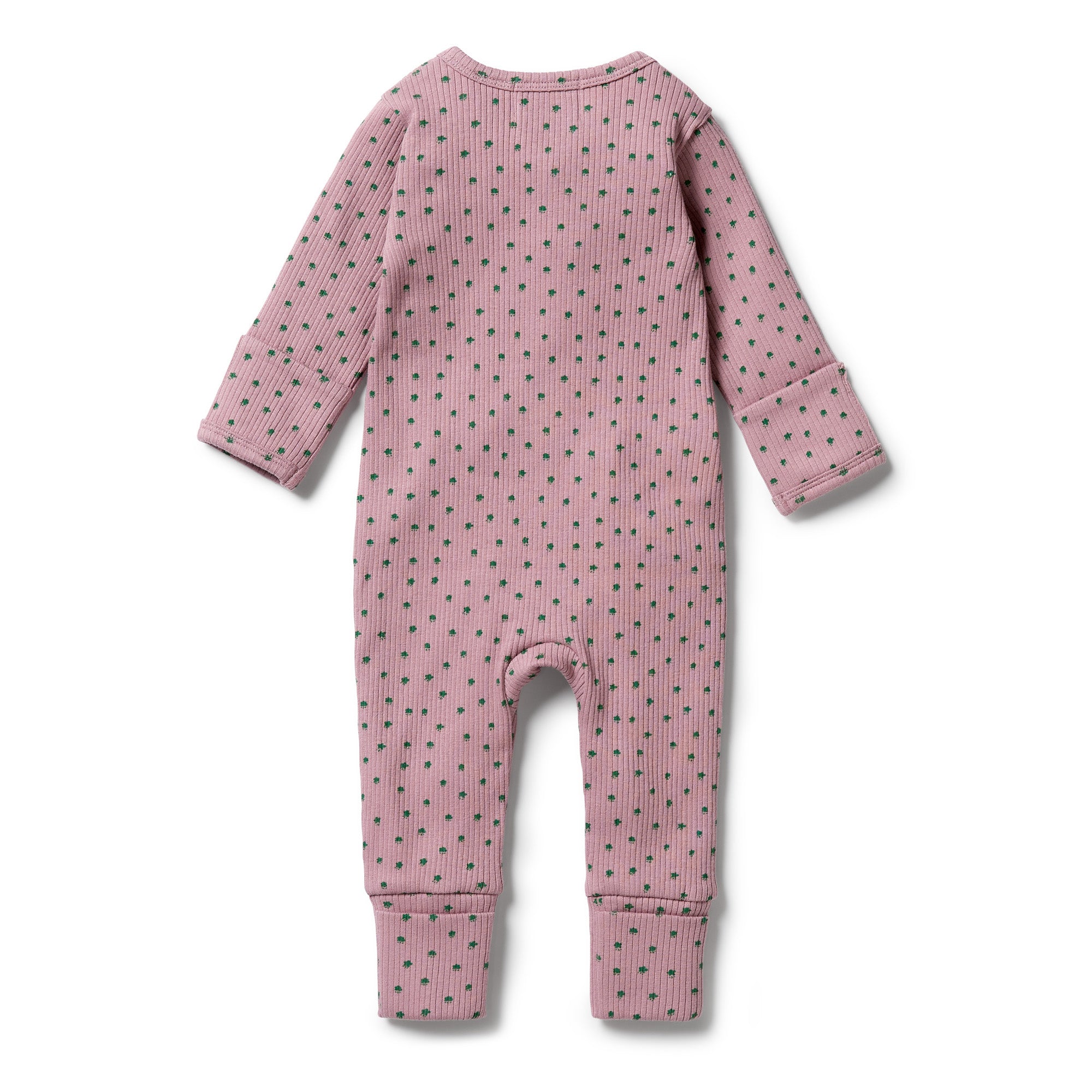 Organic Rib Zipsuit with Feet- Little Clover